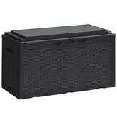 Greesum 100 gallon resin deck box for spacious outdoor storage.