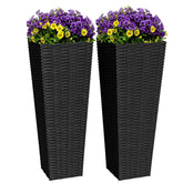 Greesum 24-inch tall planter with rattan texture, front view, ideal for statement indoor plants.