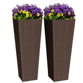 Greesum brown tall planter with rattan texture enhances outdoor decor