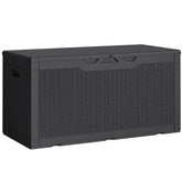Greesum 100 gallon outdoor storage box with spacious interior for garden items.