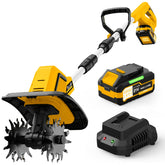 Grelawner 21V cordless tiller with 8-inch width for fast, flexible soil prep in tight beds.