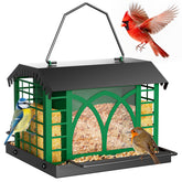 Grete Gotye bird feeder outdoors with durable metal construction attracts finches and cardinals.