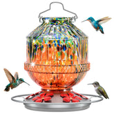 Grete Gotye glass hummingbird feeder with nectar bottle for outdoor viewing