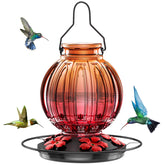 Grete Gotye glass hummingbird feeder outdoors with 26oz capacity attracts nectar-loving birds
