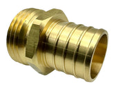GRIDTECH brass garden hose adapter shows solid brass construction for durable outdoor use.