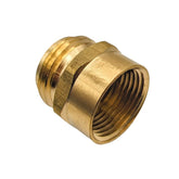 GRIDTECH brass garden hose adapter showing NPT female to GHT male connection for versatile outdoor watering.