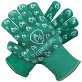 Grill Armor Gloves in action handling hot grills with 932°F heat protection.