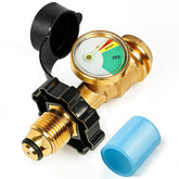 GrillAce POL to QCC1 adapter with gauge for versatile propane connections.