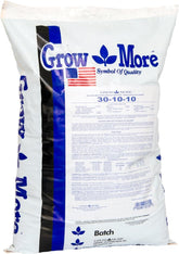 Grow More 30-10-10 fertilizer bag enhances spring growth for vegetables and lawns.
