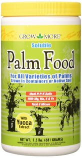 Grow More Palm Food 15-5-15 bag ready for palm nutrition and storage.