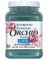 Grow More Premium Bloom Formula bottle for orchids promotes vibrant blooms and healthy roots.