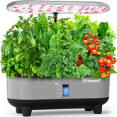 Growell hydroponics system front view showing 16 pods for compact indoor gardening.