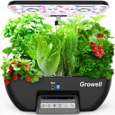 Growell hydroponics system setup for a compact indoor garden with a clean workspace.