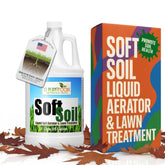 GS Plant Foods Soft Soil liquid aerator bottle shown for easy non-mechanical lawn care.