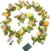 Gudegou Easter garland with greenery and LED lights for cozy mantel ambiance.