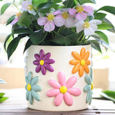 GUGUGO Cute Daisy Planter with colorful floral painting, ideal for succulents