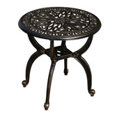 GXOUTAL cast aluminum outdoor side table with floral top, durable for weather exposure