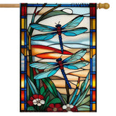 GYGWAI dragonfly stained glass flag 28x40 adds vibrant focal point to outdoor spaces.