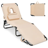 GYMAX tanning chair with face hole for comfortable outdoor sunbathing.
