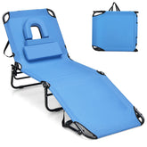 GYMAX tanning chair with face hole for comfortable outdoor sunbathing.