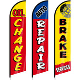 Hahafelt oil-change flag boosts shop visibility from afar, attracting potential customers.