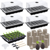 Hahood seed starter tray kit with four 24-cell trays ready for germination.