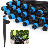 Hakioi drip emitter close-up showing 360-degree fan spray for even watering