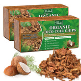 Halatool coco husk chip bricks, raw and compact, ready to expand for gardening.