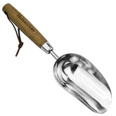 Haliaeetus potting soil scoop in stainless steel for precise soil transfer.