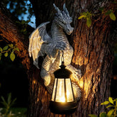 Halovin Garden Statue Tree Hugger Dragon front view showcases detailed craftsmanship in durable resin.