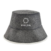 Halsa Sauna Hat in natural wool shields hair and scalp during heat.