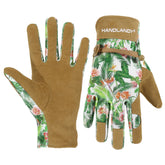 HANDLANDY gardening gloves with leather palm provide durable grip for pruning and planting.