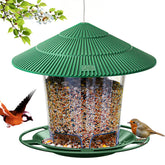 Hanizi outdoor hanging bird feeder in green, lightweight and squirrel-proof for backyard birds.