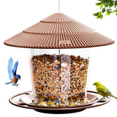 Hanizi outdoor hanging bird feeder with clear window to monitor seed levels.