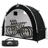 Happy Travel bike storage shed open setup shows quick assembly for rain-ready protection