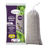 Happy Wings Finch Blend pref-filled sock attracts small songbirds with mess-free feeding