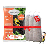 Happy Wings Nyjer seeds in an empty sock pack for three feeding stations.