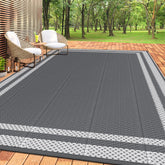 HappyTrends outdoor rug reversible 6x9, white and gray, two stylish looks.
