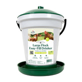 Harris Farms large flock easy-fill poultry drinker shown with 6.25-gallon capacity for reliable flock hydration