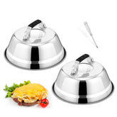 HaSteeL cheese-melting-dome 6.5 inch over a patty for even cheese melt.