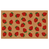 Haukea strawberry door mat front view with welcoming pattern and outdoor-ready design