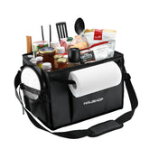 HAUSHOF grill caddy opened to reveal two spacious interiors for large items.