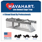 HAVAHART small 1-door live trap catching a squirrel for humane release.