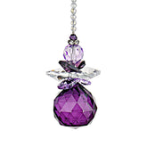 H&D HYALINE DORA Hanging Crystal Angel Suncatcher purple front view catching sunlight and rainbow colors for windows.