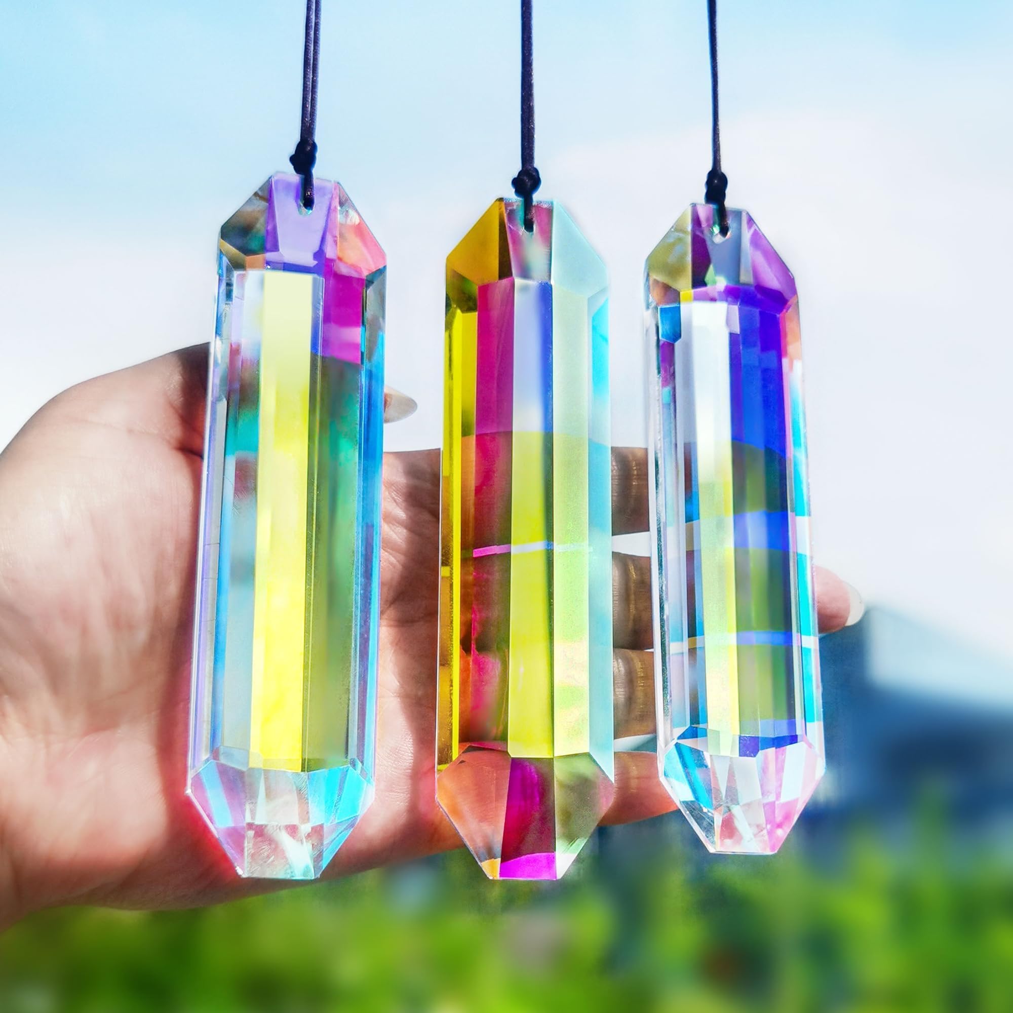 HDCRYSTALGIFTS 3-pack large crystal sun catchers for bright window reflections.