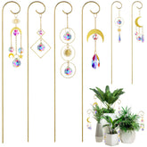 HDCRYSTALGIFTS suncatcher on a golden stake with crystal beads reflecting indoors