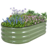 HEALSTOK galvanized raised garden bed in olive green ready for outdoor use