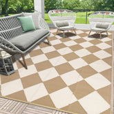 HEBE outdoor rug 6x9 checkered front view, weatherproof and easy to refresh.