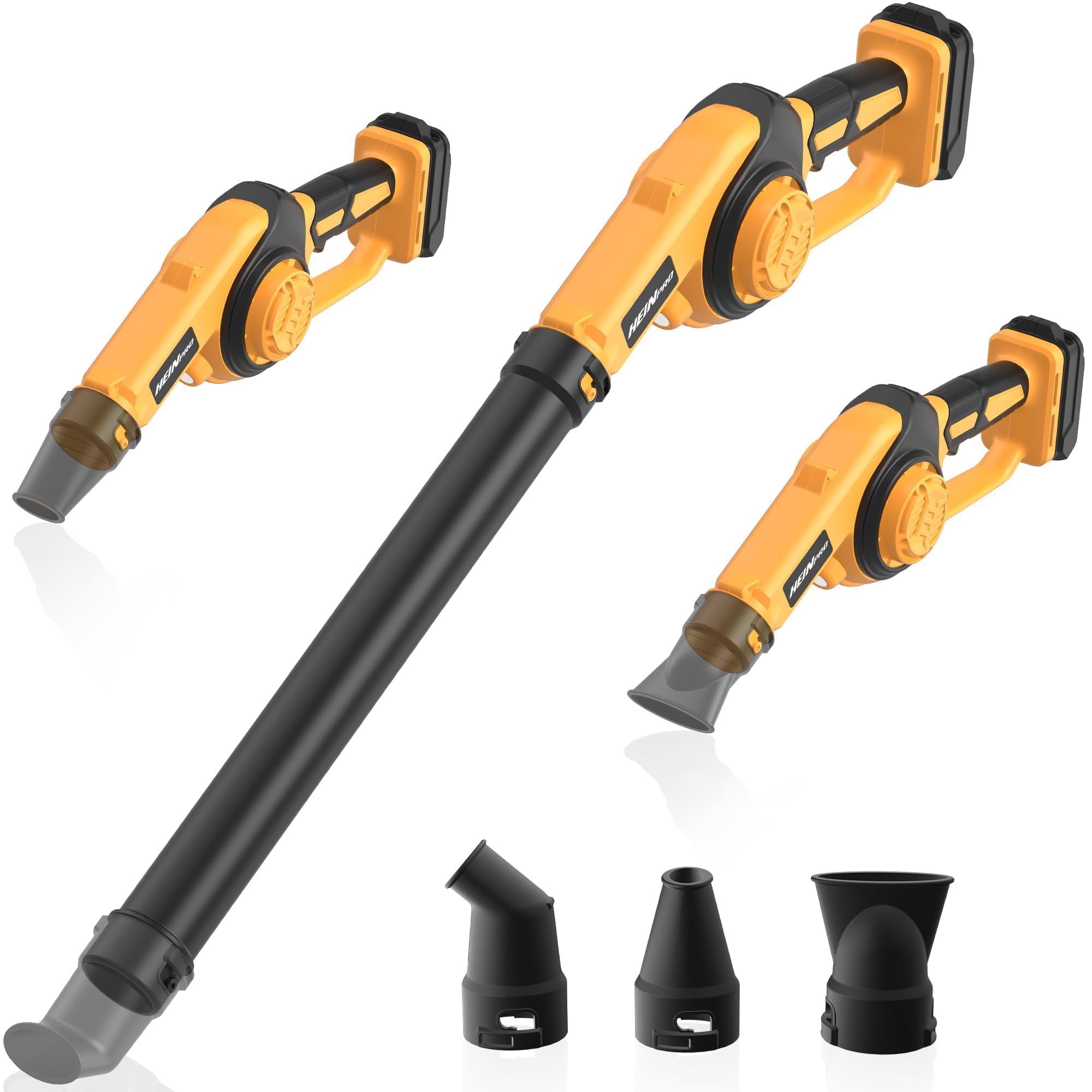 HEINPRO cordless leaf blower delivers up to 200 MPH for fast outdoor debris clearing.