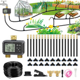 HEKIWAY 120ft drip irrigation system front view with durable brass fittings.